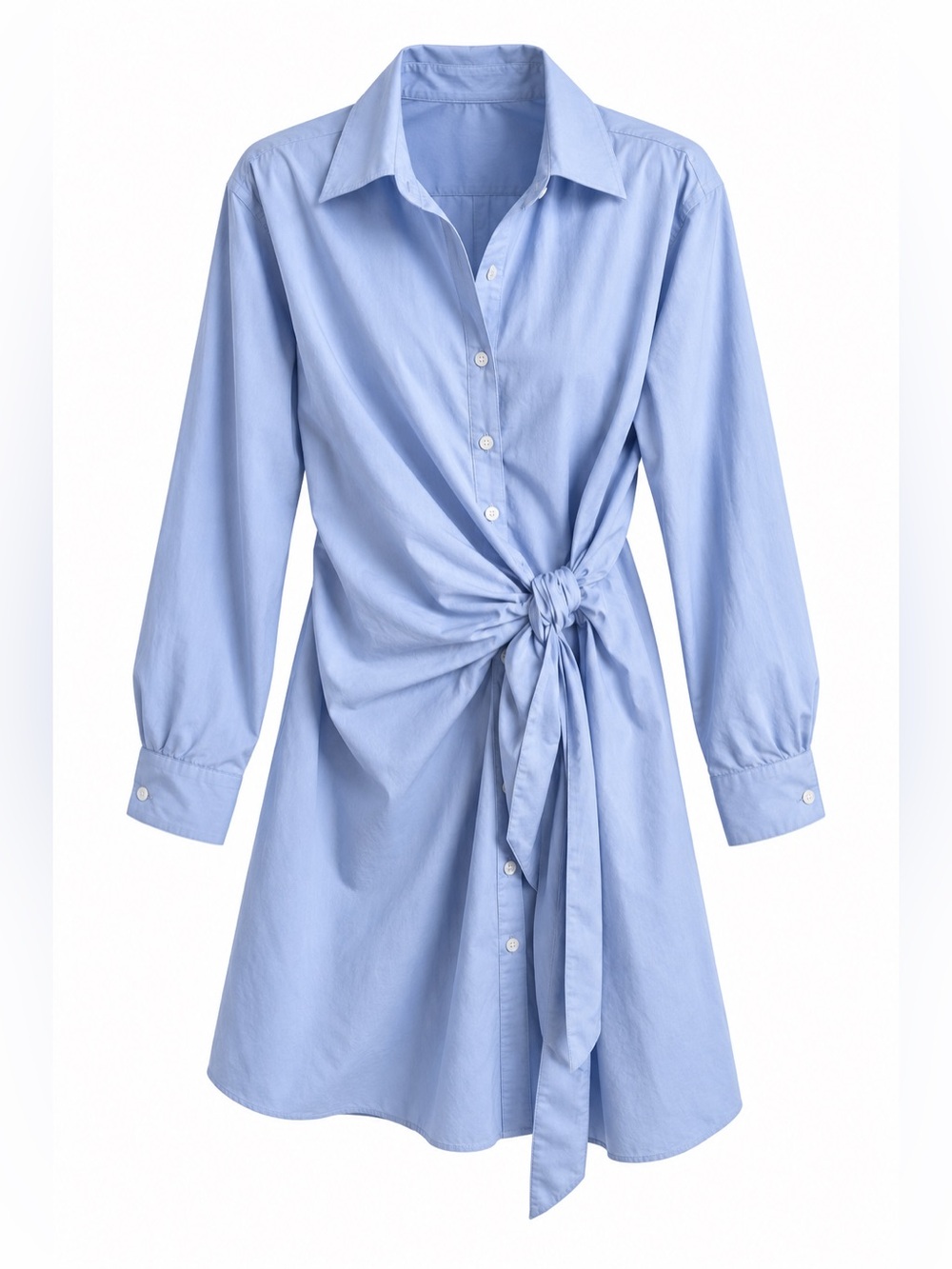 Abercrombie & Fitch Blue Long Sleeve Tie-Front Shirtdress